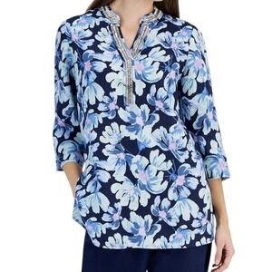 Charter Club Tunic Top Womens 100% LINEN Plus Size 2X Luxury Floral‎ Resort